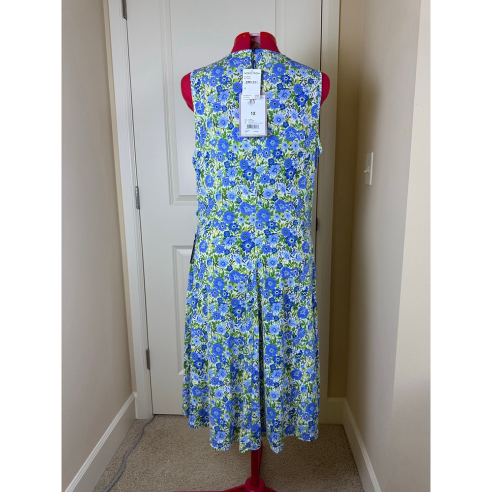 NWT Women's By Design Blue Green Floral Midi Wrap Dress Plus Size 1X - Picture 7 of 14